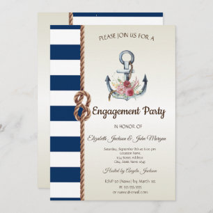 Watercolor Anchor Flowers Nautical Engagement Invitation