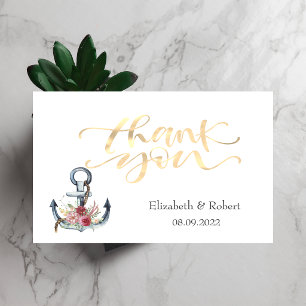 Watercolor Anchor Flowers Nautical Thank You Card