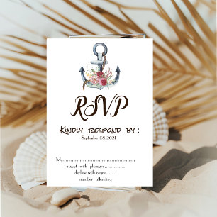 Watercolor Anchor Flowers Wedding RSVP Invitation