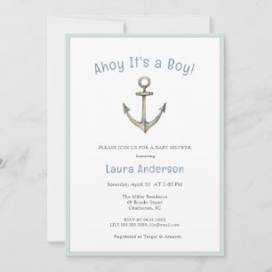 Watercolor Anchor Nautical Baby boy Baby shower  Invitation