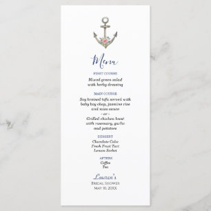Watercolor Anchor Nautical  Bridal shower menu 