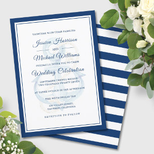 Watercolor Anchor Nautical Navy Classic Wedding Invitation