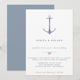 Watercolor Anchor Nautical Wedding Invitation