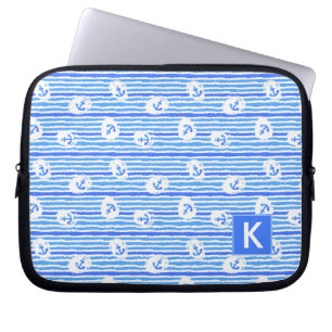 Watercolor Anchor Pattern Add Your Initial Laptop Sleeve
