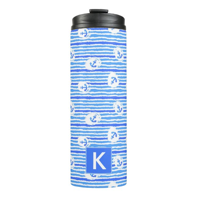 Watercolor Anchor Pattern | Add Your Initial Thermal Tumbler (Front)
