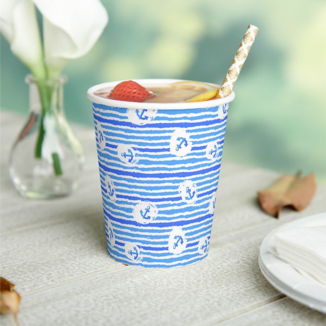Watercolor Anchor Pattern Paper Cups (Insitu)