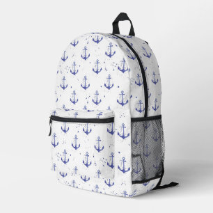Watercolor Anchor Pattern Printed Backpack
