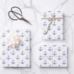 Watercolor Anchor Pattern Wrapping Paper Sheet