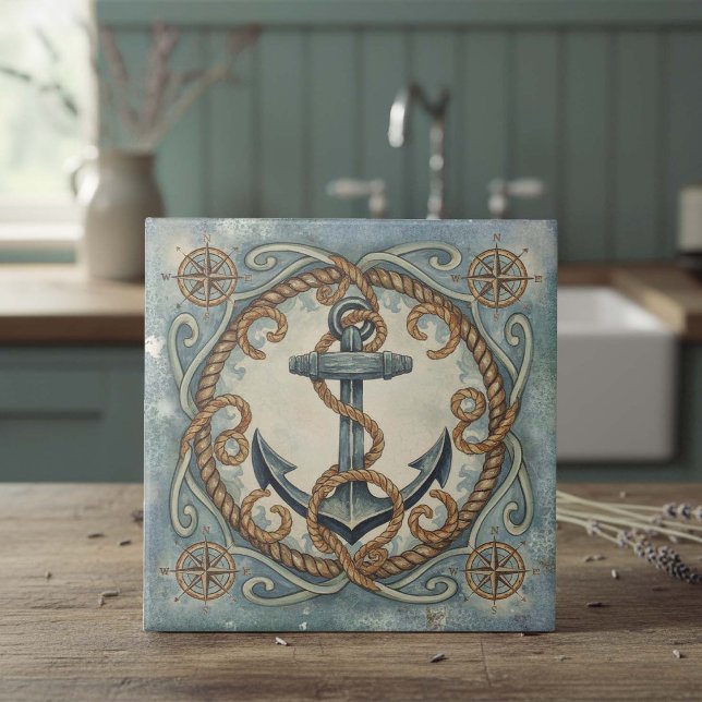 Watercolor Anchor, Rope & Compass Rose ID1203 Tile (Creator Uploaded)