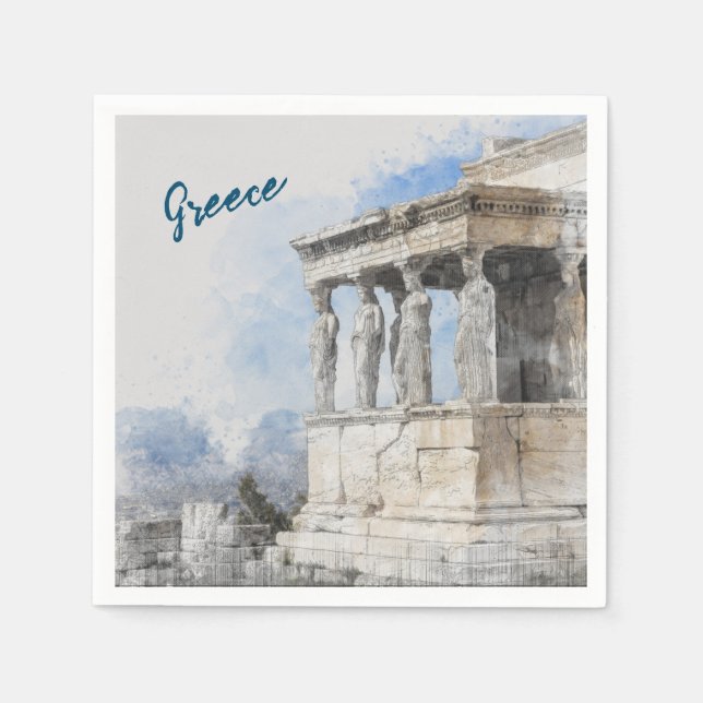 Watercolor Ancient Athens Greece Napkins Table (Front)