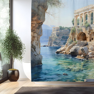 Watercolor Ancient Greek Coastal Ruins