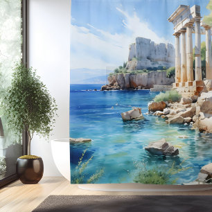 Watercolor Ancient Greek Coastal Ruins