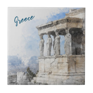 Watercolor Ancient Ruins of Athens Greece Ceramic  Tile