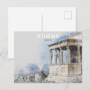 Watercolor Ancient Ruins of Athens Greece Postcard