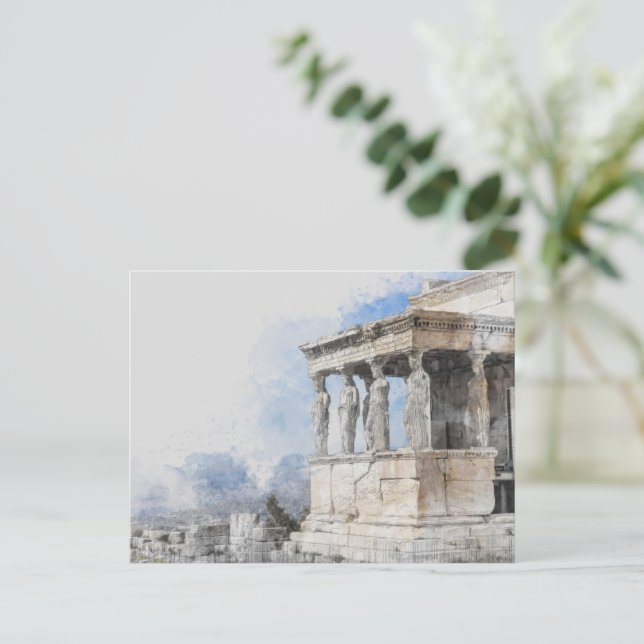 Watercolor Ancient Ruins of Athens Greece Postcard (Standing Front)