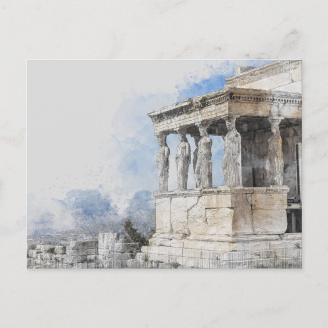 Watercolor Ancient Ruins of Athens Greece Postcard (Front)