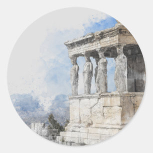 Watercolor Ancient Sites ruins in Athens, Greece Classic Round Sticker