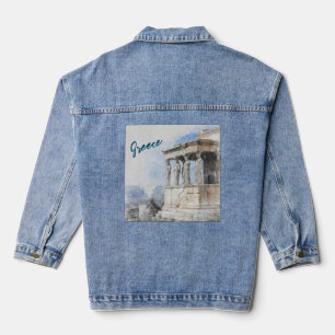 Watercolor Ancient Sites ruins in Athens, Greece  Denim Jacket