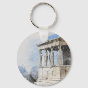 Watercolor Ancient Sites ruins in Athens, Greece Keychain