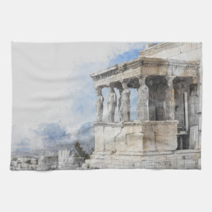 Watercolor Ancient Sites ruins in Athens, Greece  Kitchen Towel