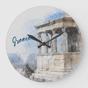 Watercolor Ancient Sites ruins in Athens, Greece Large Clock