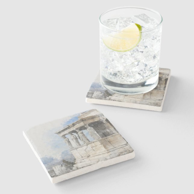 Watercolor Ancient Sites ruins in Athens, Greece  Stone Coaster (Side)