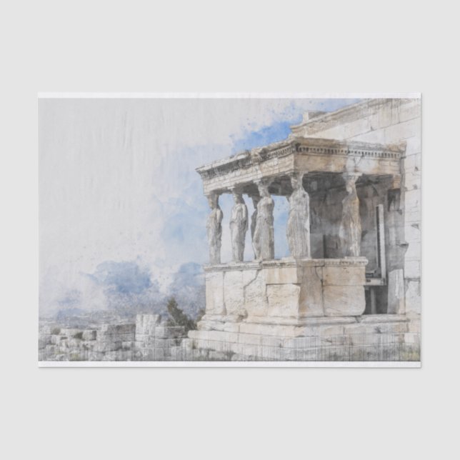 Watercolor Ancient Sites ruins in Athens, Greece  Tissue Paper (Front)
