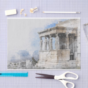 Watercolor Ancient Sites ruins in Athens, Greece  Tissue Paper