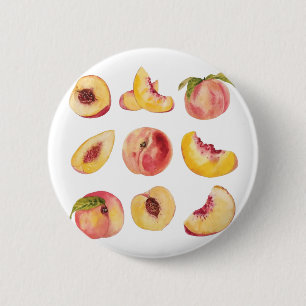  Watercolor And Colourful Fresh Peach Slices, 2 Inch Round Button