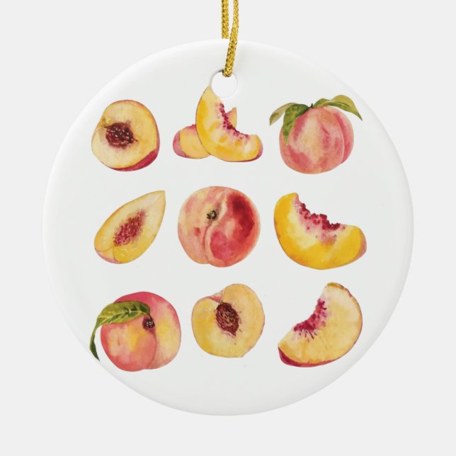  Watercolor And Colourful Fresh Peach Slices, Ceramic Ornament (Front)