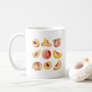 Watercolor And Colourful Fresh Peach Slices, Coffee Mug