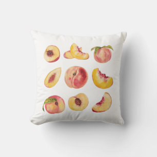 Watercolor And Colourful Fresh Peach Slices, Throw Pillow