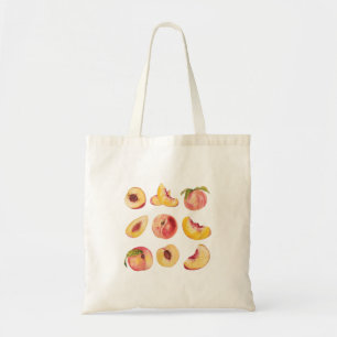  Watercolor And Colourful Fresh Peach Slices, Tote Bag