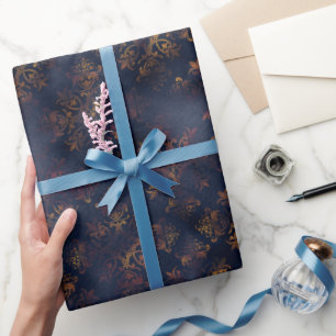 Watercolor and Copper Patina Damask Pattern  Wrapping Paper