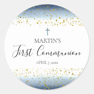 watercolor and FAUX foil details First Communion Classic Round Sticker