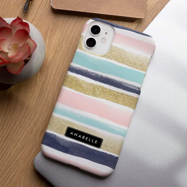 Watercolor and Faux Glitter Stripes Case-Mate iPhone Case (Creator Uploaded)
