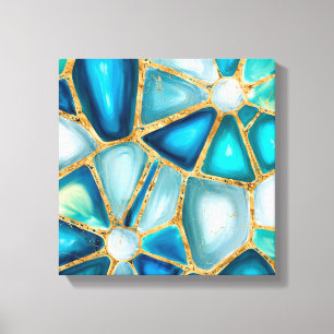 Watercolor and gold cells - ocean canvas print