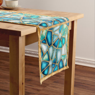 Watercolor and gold cells - ocean medium table runner