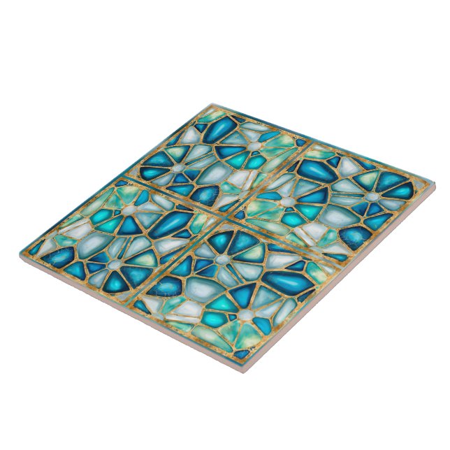 Watercolor and gold cells - ocean - quatro framed tile (Side)