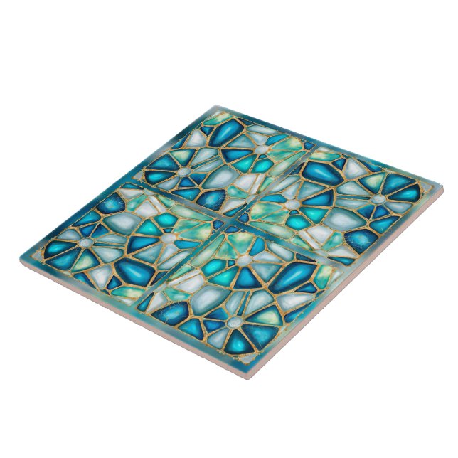 Watercolor and gold cells - ocean - quatro tile (Side)