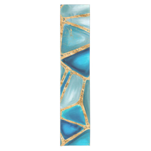 Watercolor and gold cells - ocean short table runner