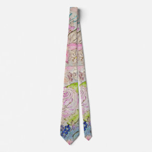 Watercolor and gold floral hand paint design tie