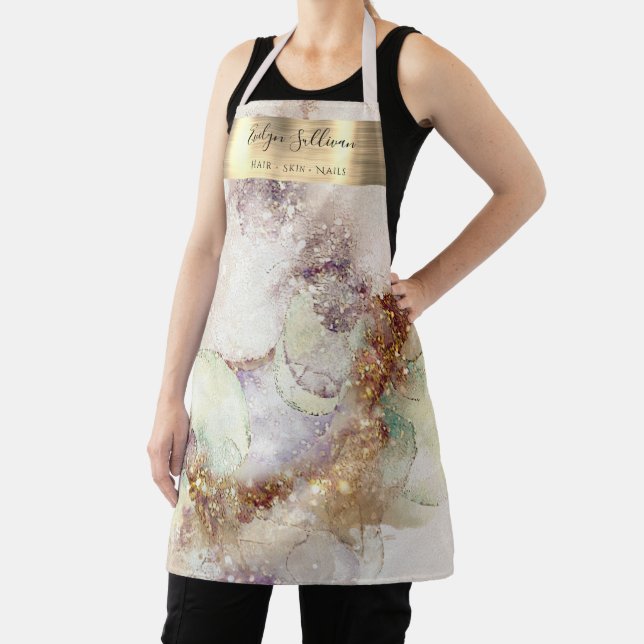 watercolor and gold foil beauty professional apron (Insitu)