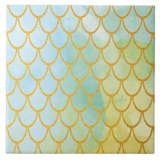 Watercolor and Gold Scales Tile