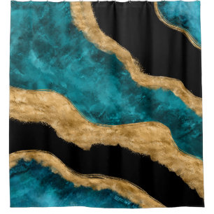 Watercolor and gold Turquoise Wave Abstract