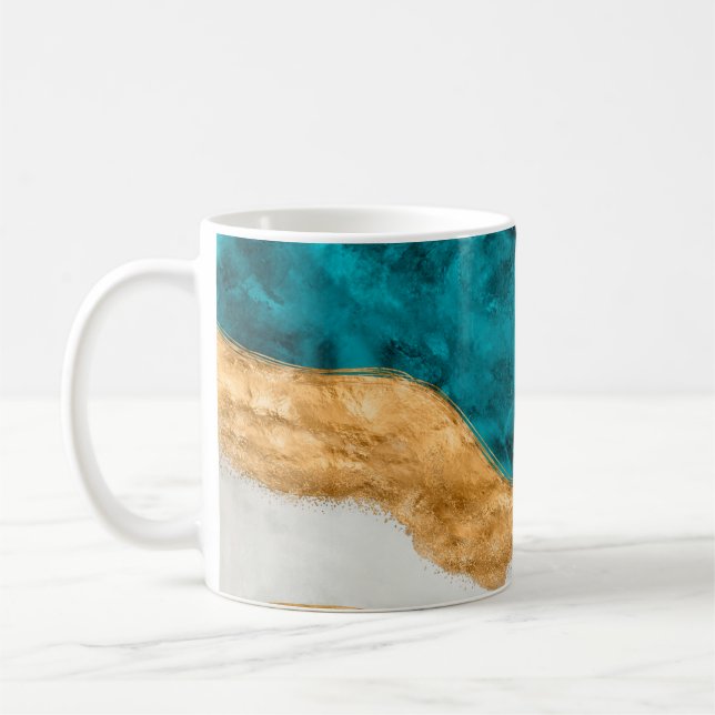 Watercolor and gold Turquoise Wave Abstract Coffee Mug (Left)