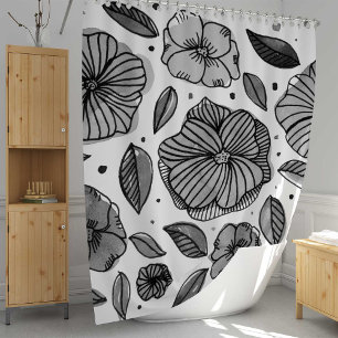 Watercolor and ink flowers – black and white