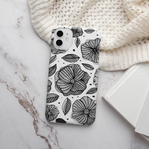 Watercolor and ink flowers – black and white iPhone 13 case