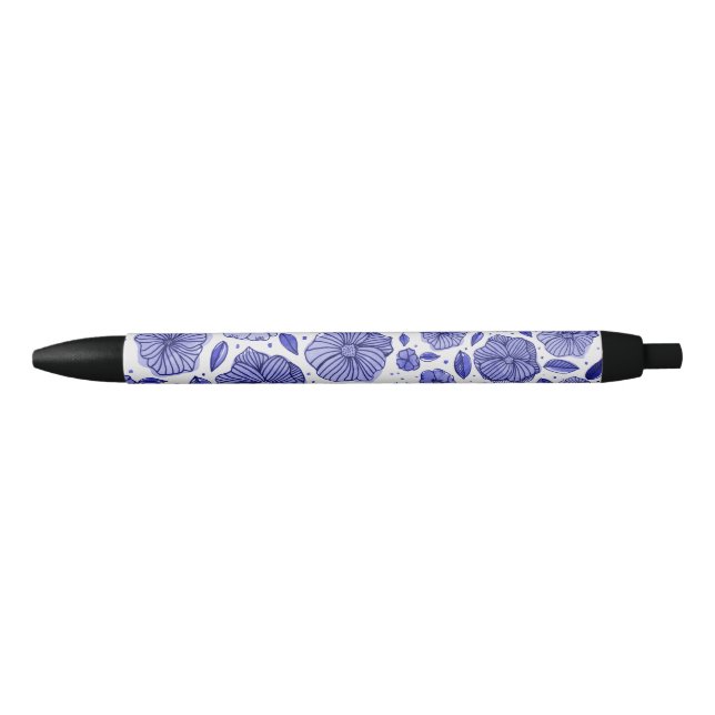 Watercolor and ink flowers – blue palette black ink pen (Front)
