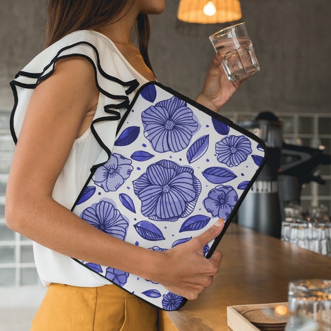 Watercolor and ink flowers – blue palette laptop sleeve (Creator Uploaded)